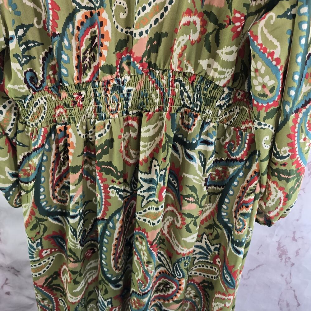 Belle By Kim Gravel Dress Womens 2X P Green Paisley Boho V Neck Balloon Sleeve - Picture 8 of 11